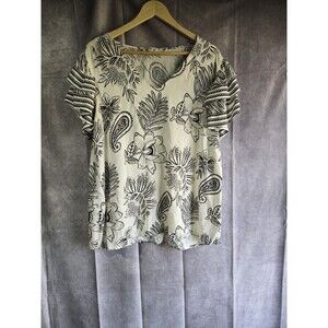 Rachel Zoe Womens Short Ruffle Sleeve Sz 1x Black And Tan Pull On Tunic